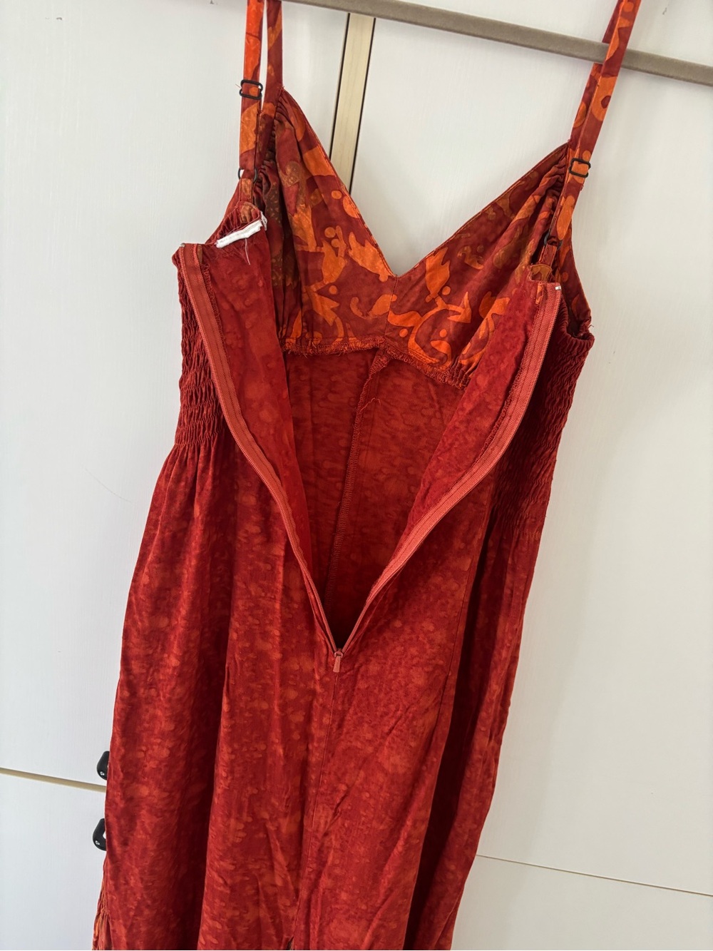 Boho Batik Print Maxi Dress Rust Orange Festival Fairy Grunge Y2K Small Godet - Picture 5 of 14
